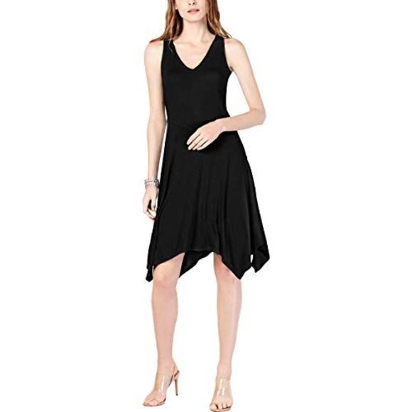 INC Sleeveless Asymmetrical-Hem Dress  Black Deep L - Picture 1 of 3